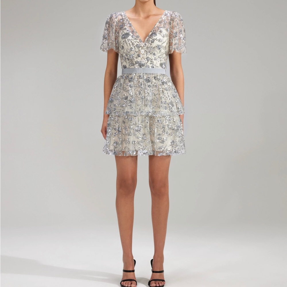 Self-portrait Champagne Sequinned Tiered Mini Dress